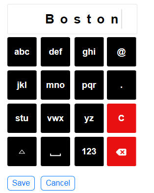 AlphaNumeric keypad as shown on a mobile device with a small screen, such as a phone.